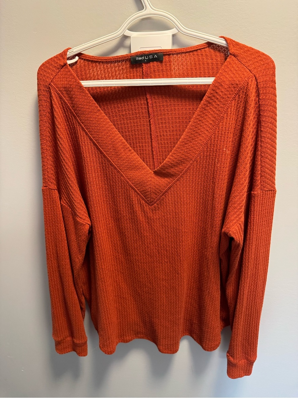 Orange V-Neck Waffle Knit Women's Sweater